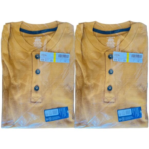 Lot 2 Jockey Yellow Waffle Henley Long Sleeve Top, M - Picture 2 of 9